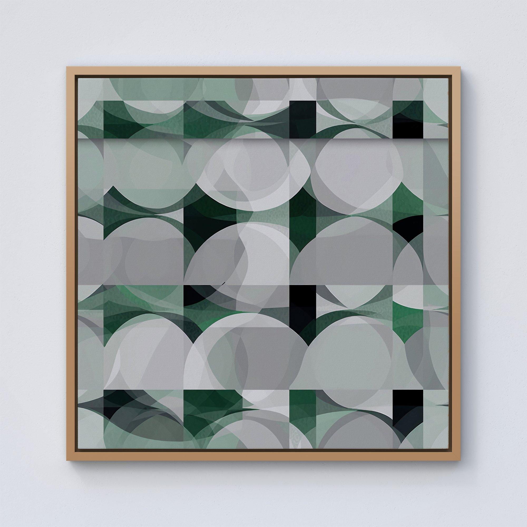 Geometric Grey Green Framed Canvas